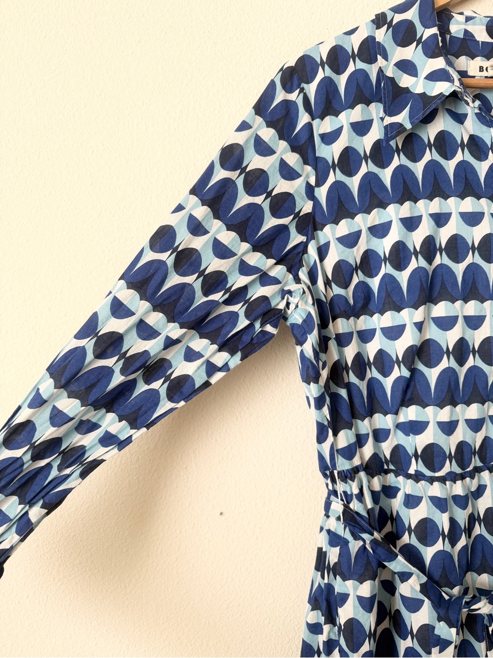 Boden US 16-18 Flo cotton midi shirt dress in blue geometric print - Picture 5 of 8